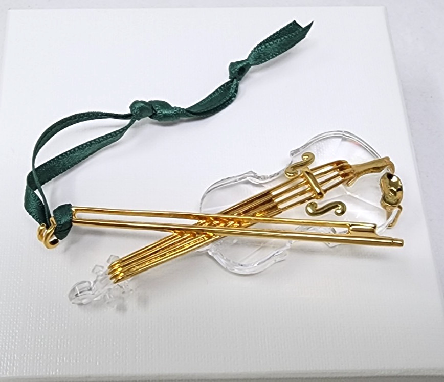 Swarovski Figurine Crystal Memories Gold Violin Christmas Ornament with box