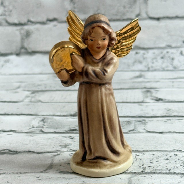 Vintage Friedel Angel Figurine US Zone Gold Wings Plate Christian Gift Miniature