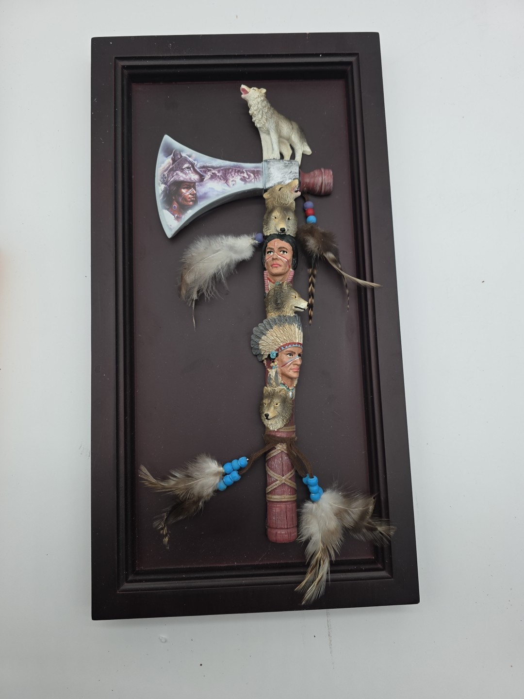 Wall Decorated Tomahawk Plaque Native American Wolf Painted Design