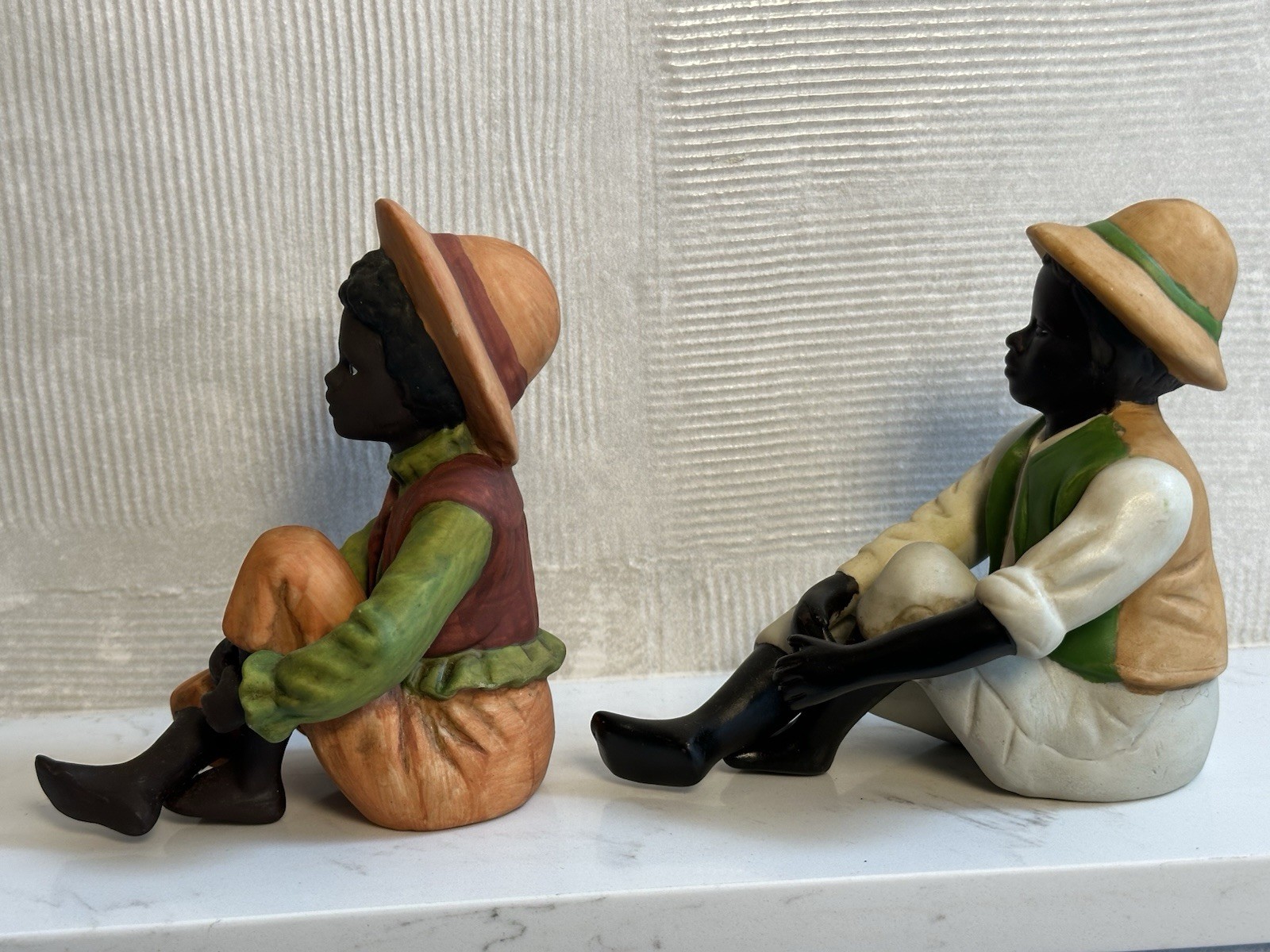 LOT OF 2 VTG BISQUE HAND-PAINTED BLACK YOUNG MEN BOYS AFRICAN AMERICAN FIGURINES