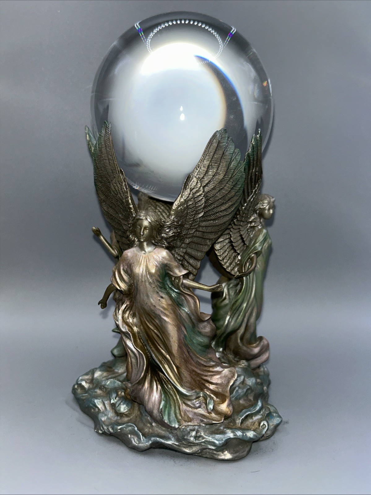 Franklin Mint Angels of Hope Crystal Ball Fine Pewter By Jeane Dixon 8.5”Tx5”D