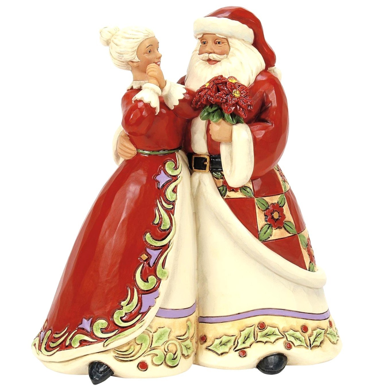 ❦ New JIM SHORE Christmas Figurine MR & MRS CLAUS Poinsettia Santa Holiday Dance