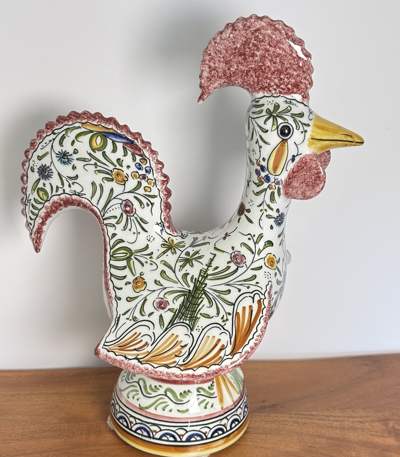 Portuguese Barcelos Lucky Rooster Hand Painted Folk Art 12” Signed