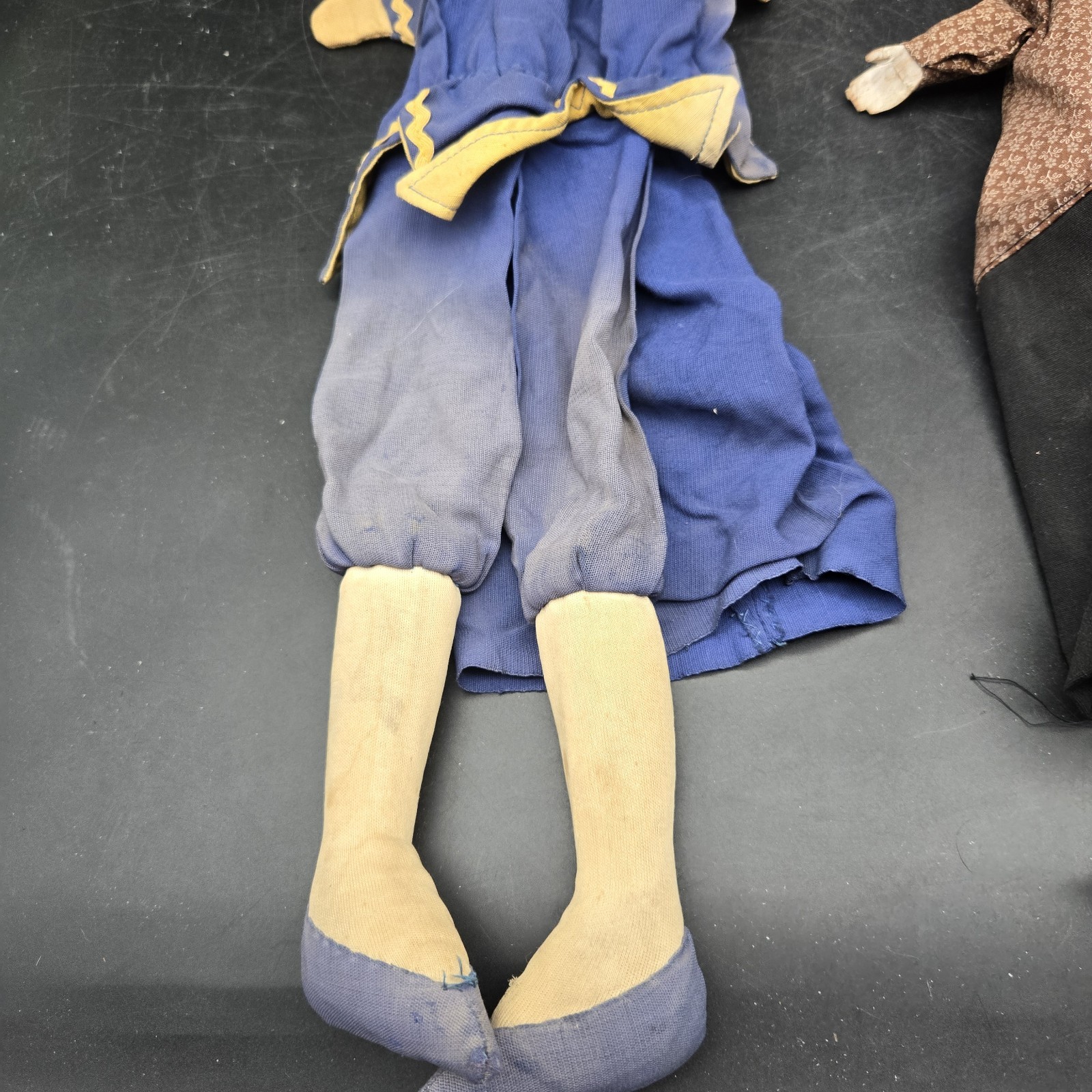 Vintage Hand Carved Wooden Head Hand Puppets Lot of 2 Clown & Character Folk Art