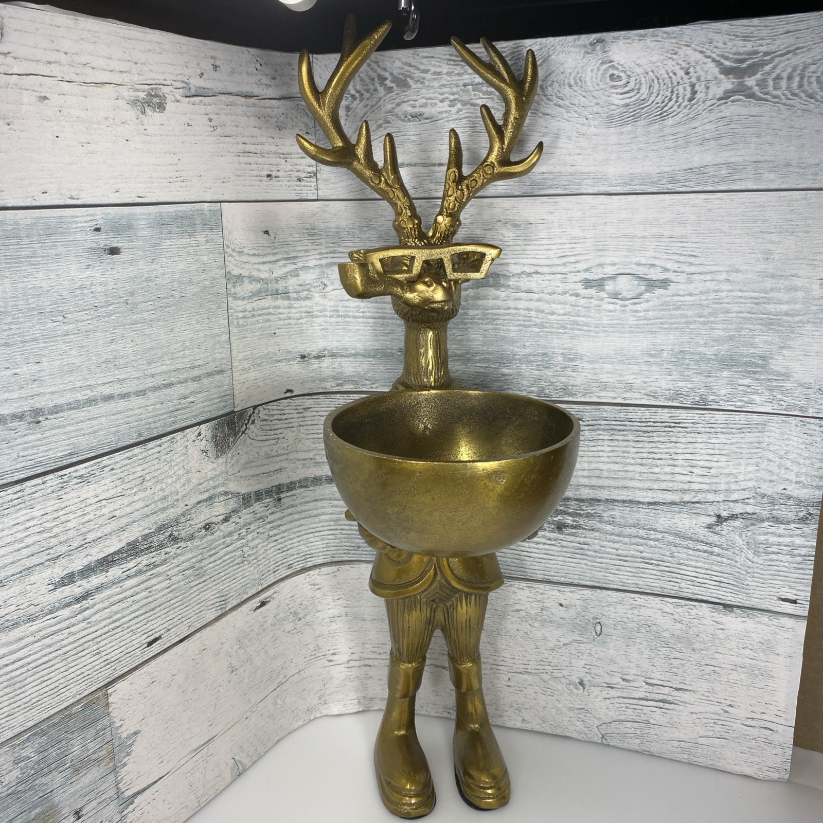 Brass Standing Deer with Bowl