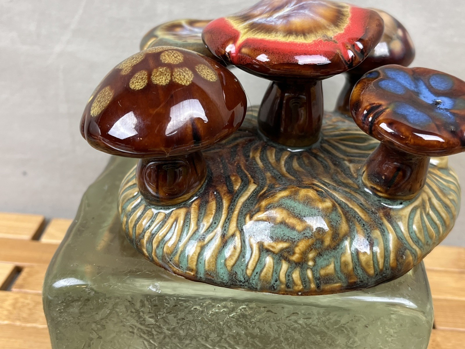 Mushroom Cluster Figurine Vintage Glazed Ceramic Art Deco Decor
