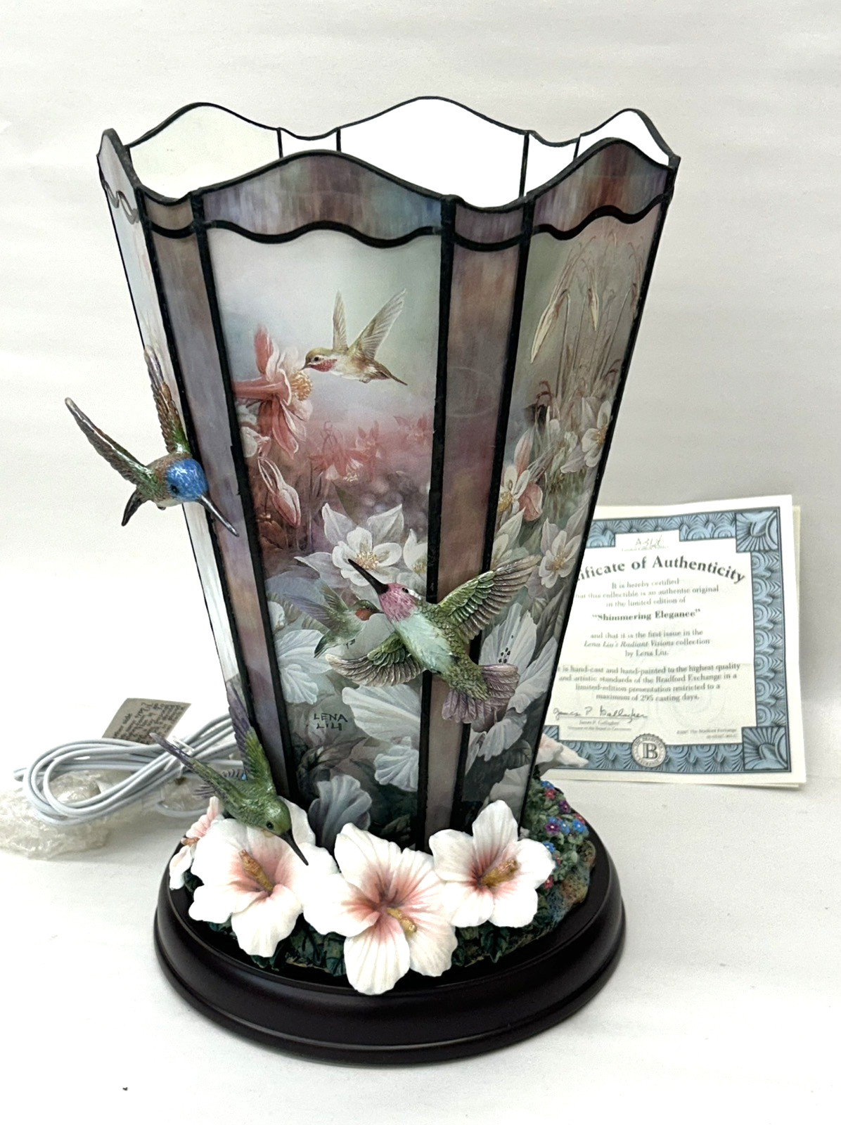 Bradford Exchange 2007 Lena Liu Hummingbird Lamp Shimmering Elegance NWOB