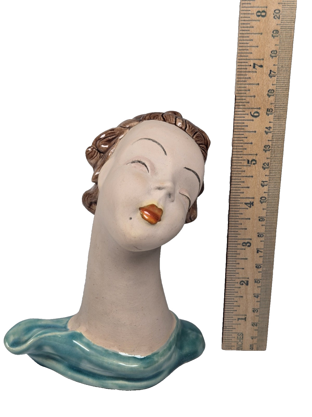 Goldscheider style Free Standing 6″ Bust Aqua blue Orange lipstick