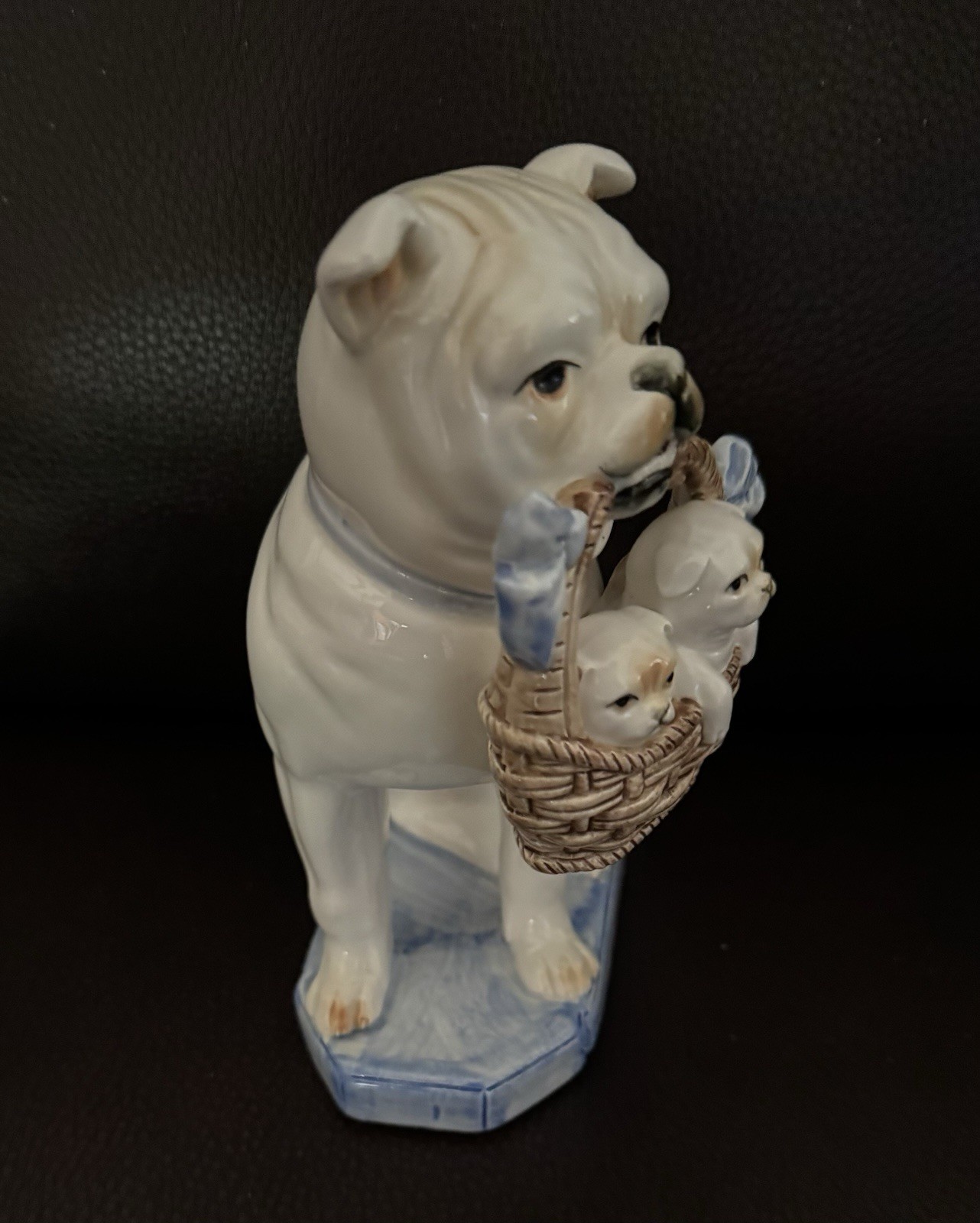 Vintage Fitz & Floyd Porcelain Pug Bull Dog Basket Puppies Figurine Label