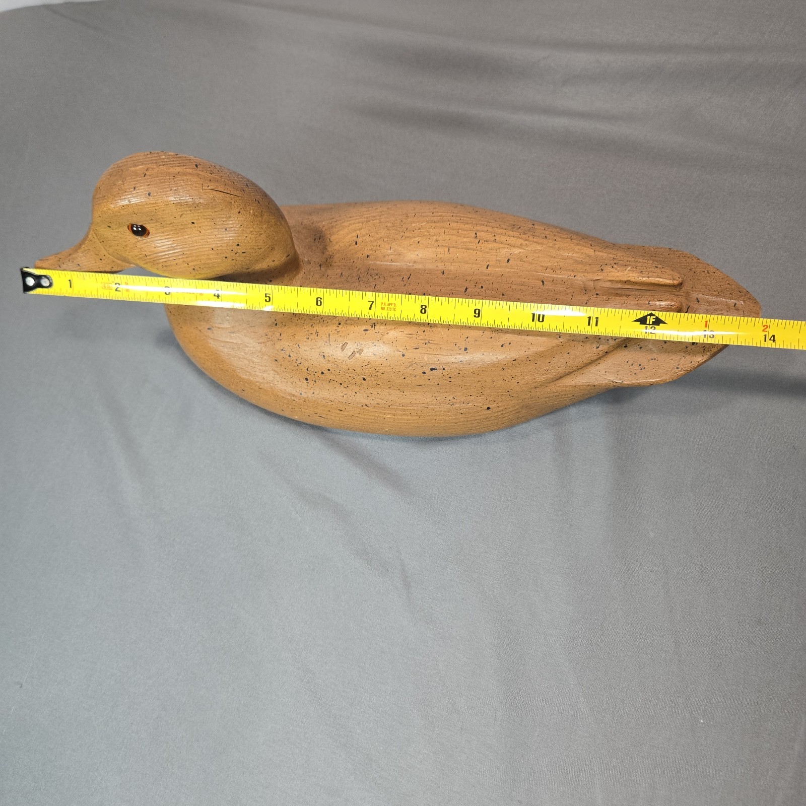 Vtg Molded Composite Resin Faux Wood Duck Decoy Figurine Brown Glass Eyes 14″