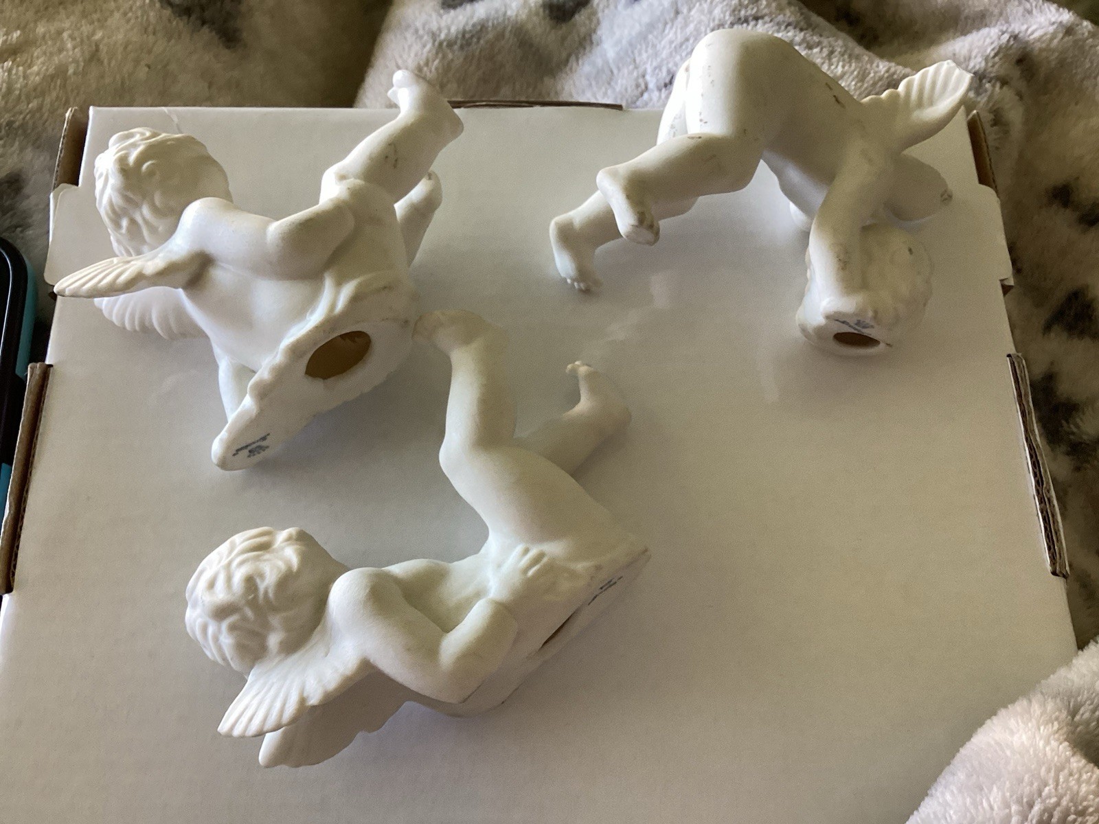 Vintage Set Of 3 Dresden Germany Bisque Tumbling Cherub Angel Figurines