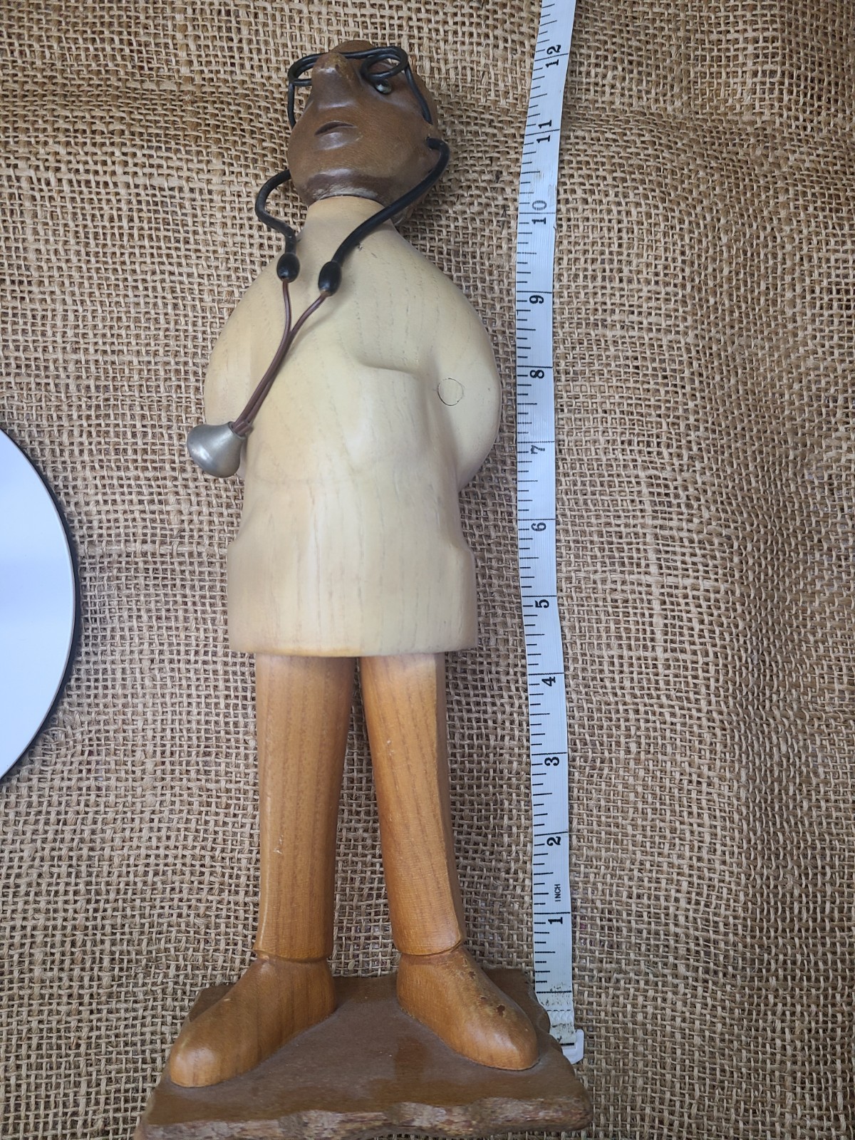 VTG ROMER Signed Handmade Italy Doctor Wood Figure Stethoscope Glasses 12″ 1 LB