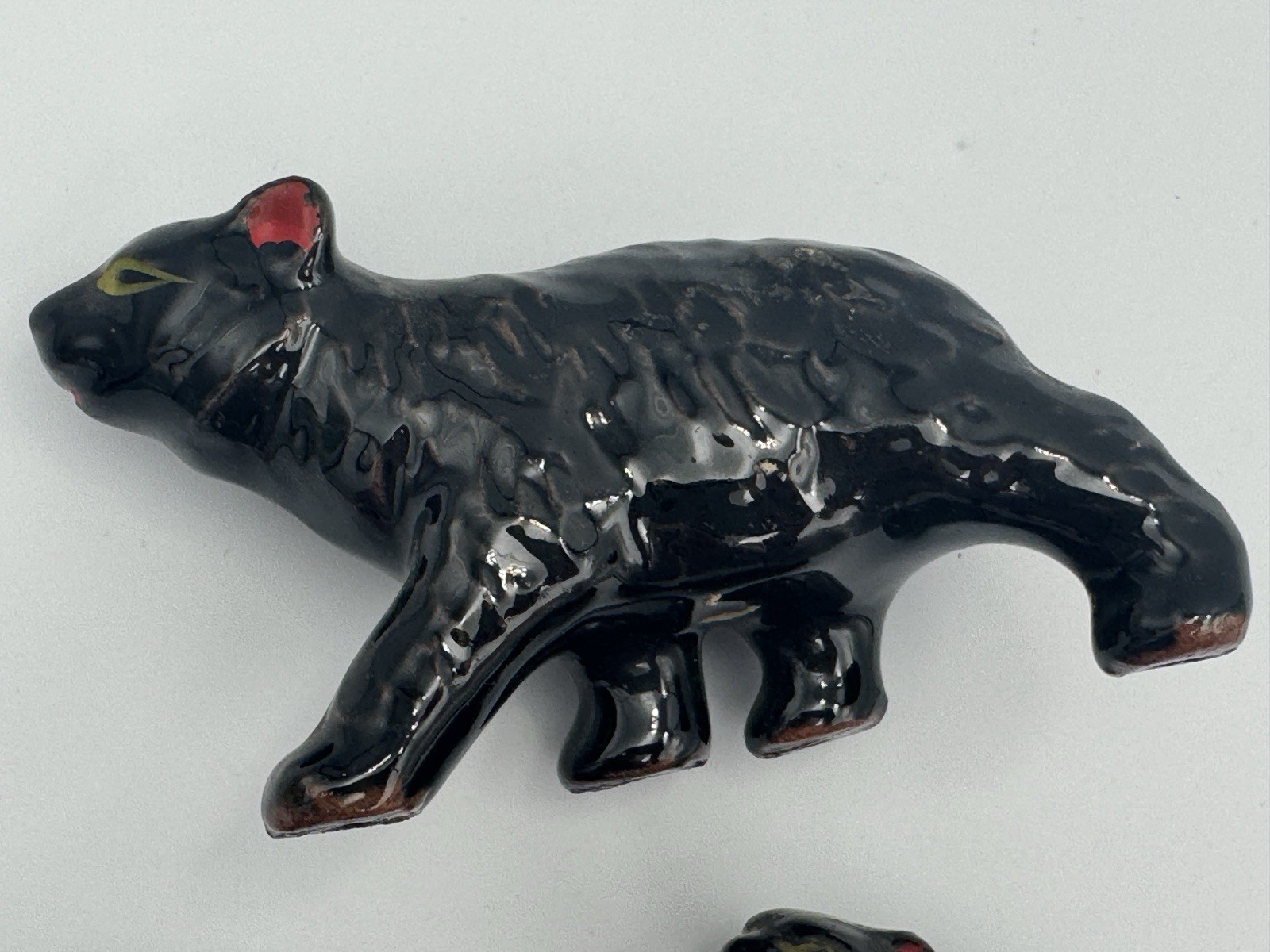 Mid Century Modern Black Ceramic Family Of Bears Hand Painted Figurines Trinkets