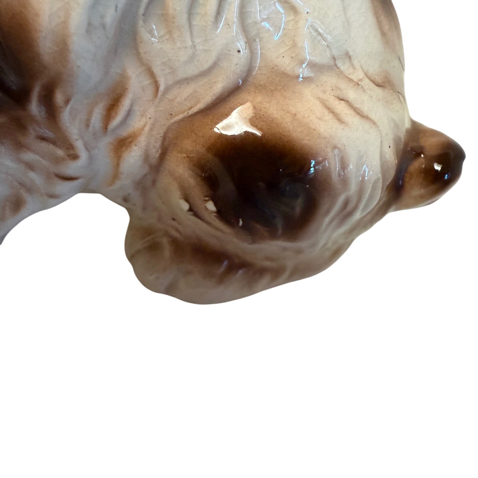 Vintage Terrier Dog Figurine White Brown Made in Japan Ceramic Statue 7 1/2″