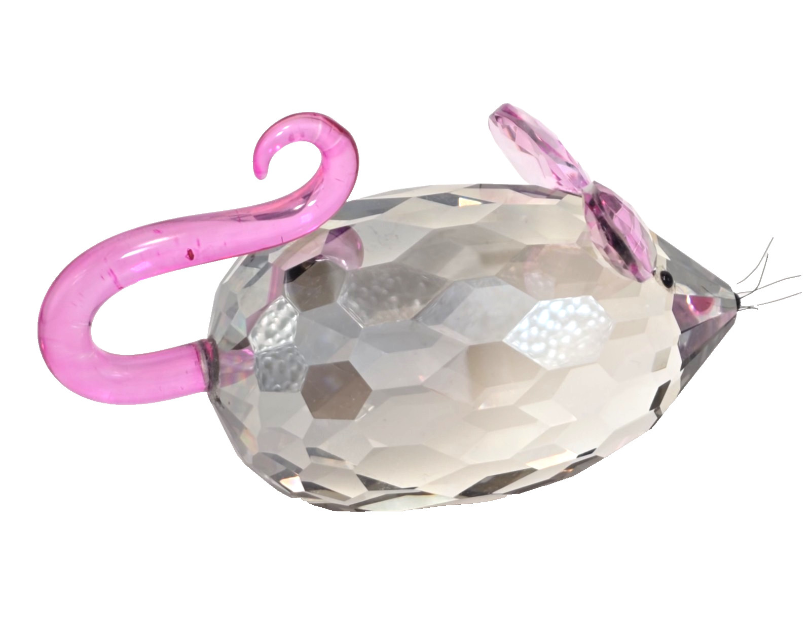 Clear Crystal Mouse Paperweight Pink Ears Tail Collectible Simon Designs 5″