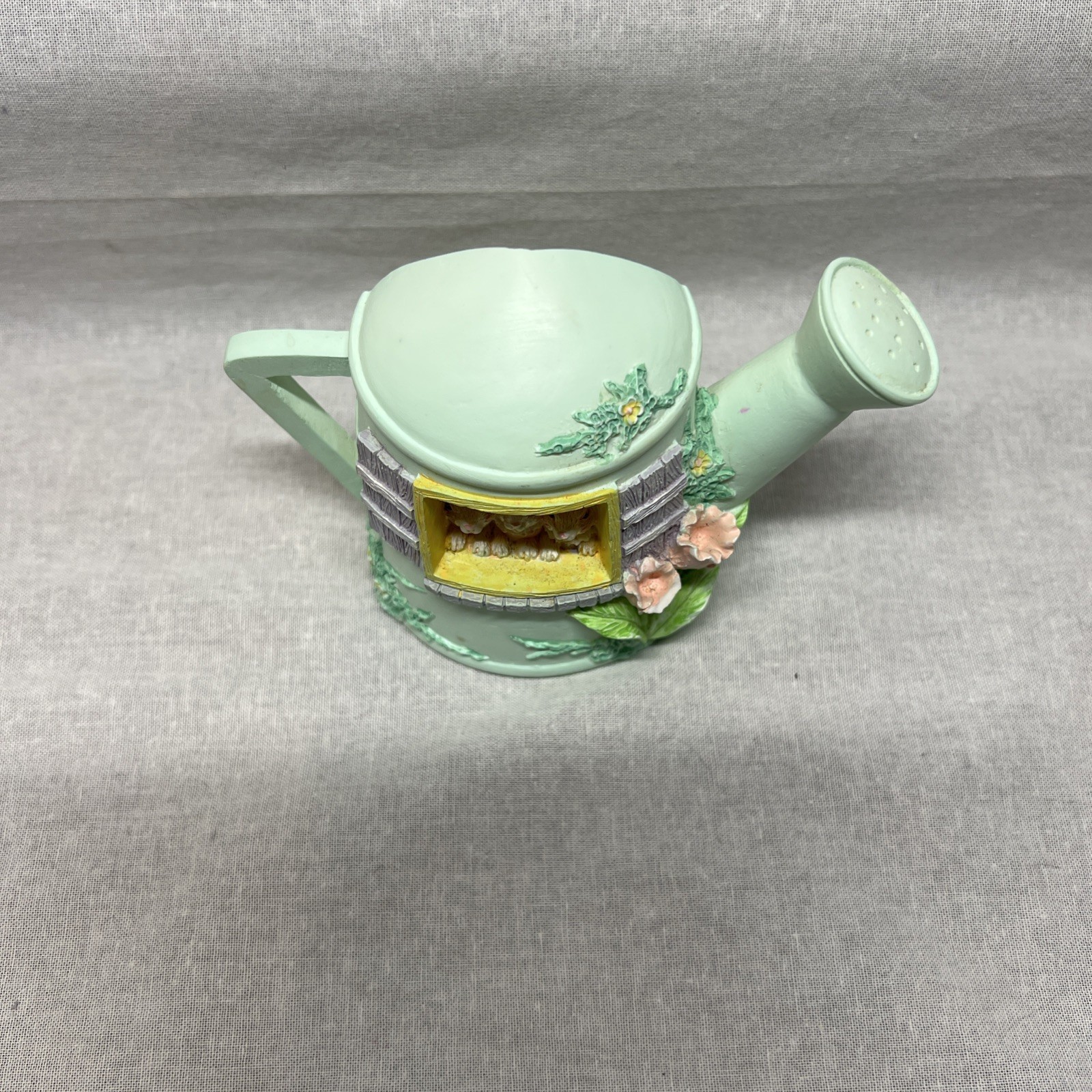 Russ Berrie Li’l Cozy Cottage Sculpstone Watering Can Cottage Bunnies Easter
