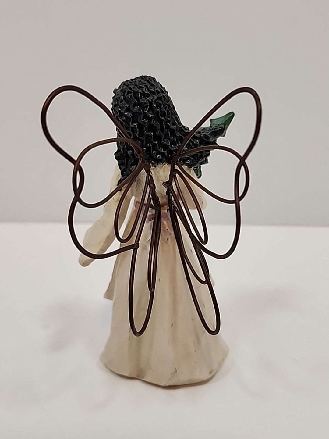 African American Angel Figurine With Metal Wings Holding A Christmas Tree
