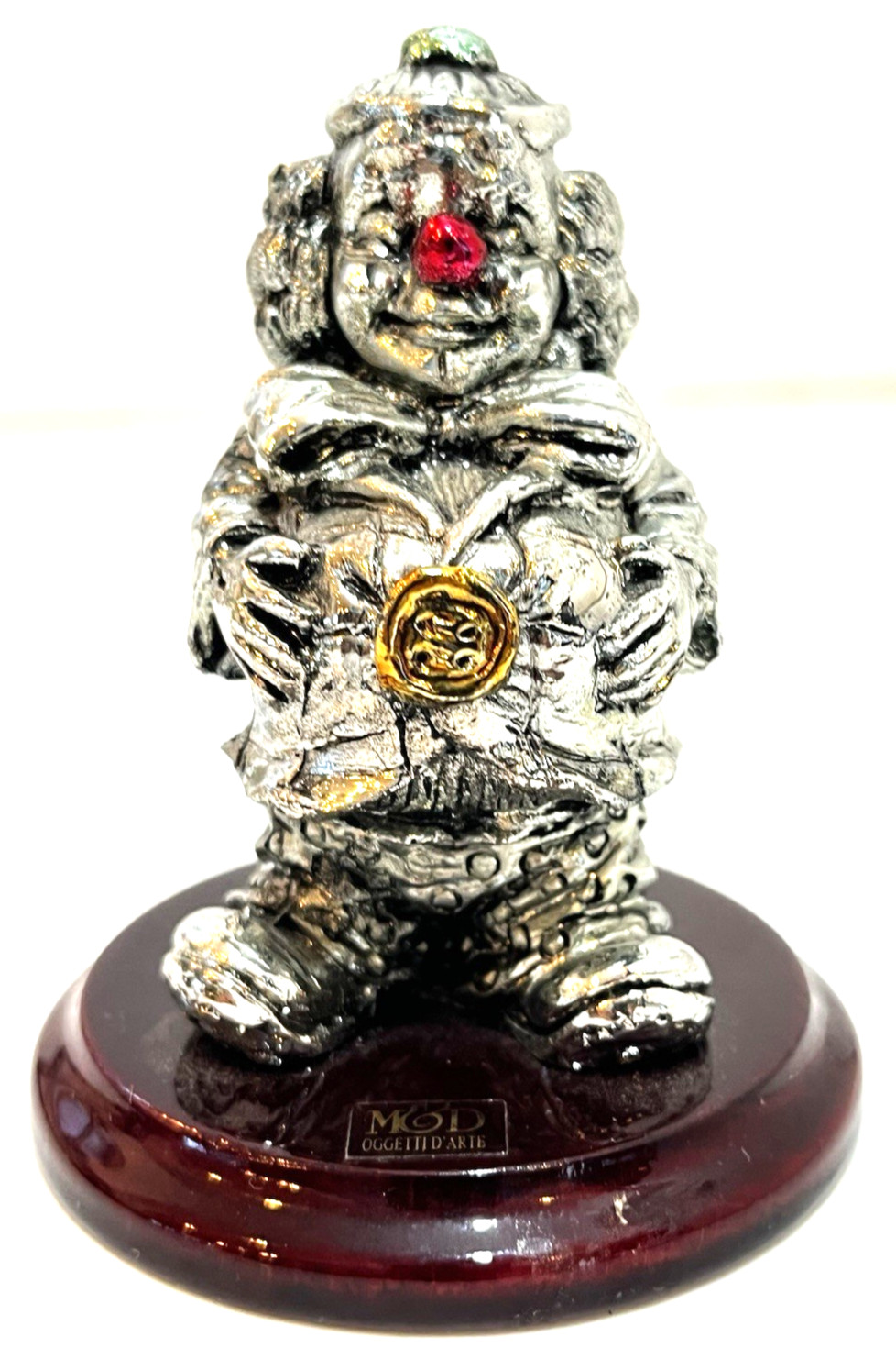 Vintage L. Toni Silver Clown Figurine Sculpture Signed Resin M&D OGGETTI D’ARTE