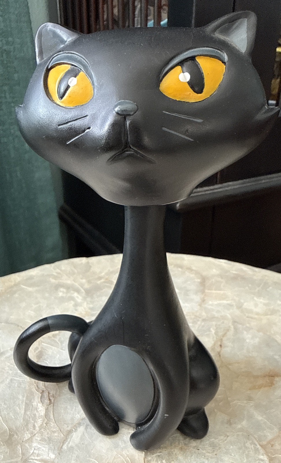 MCM Vintage Black Cat Statuette Resin Figurine Bobble Head