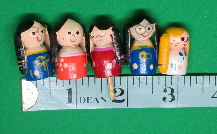 Vintage Girls Figurines Wood Small Lot of 5 Painted