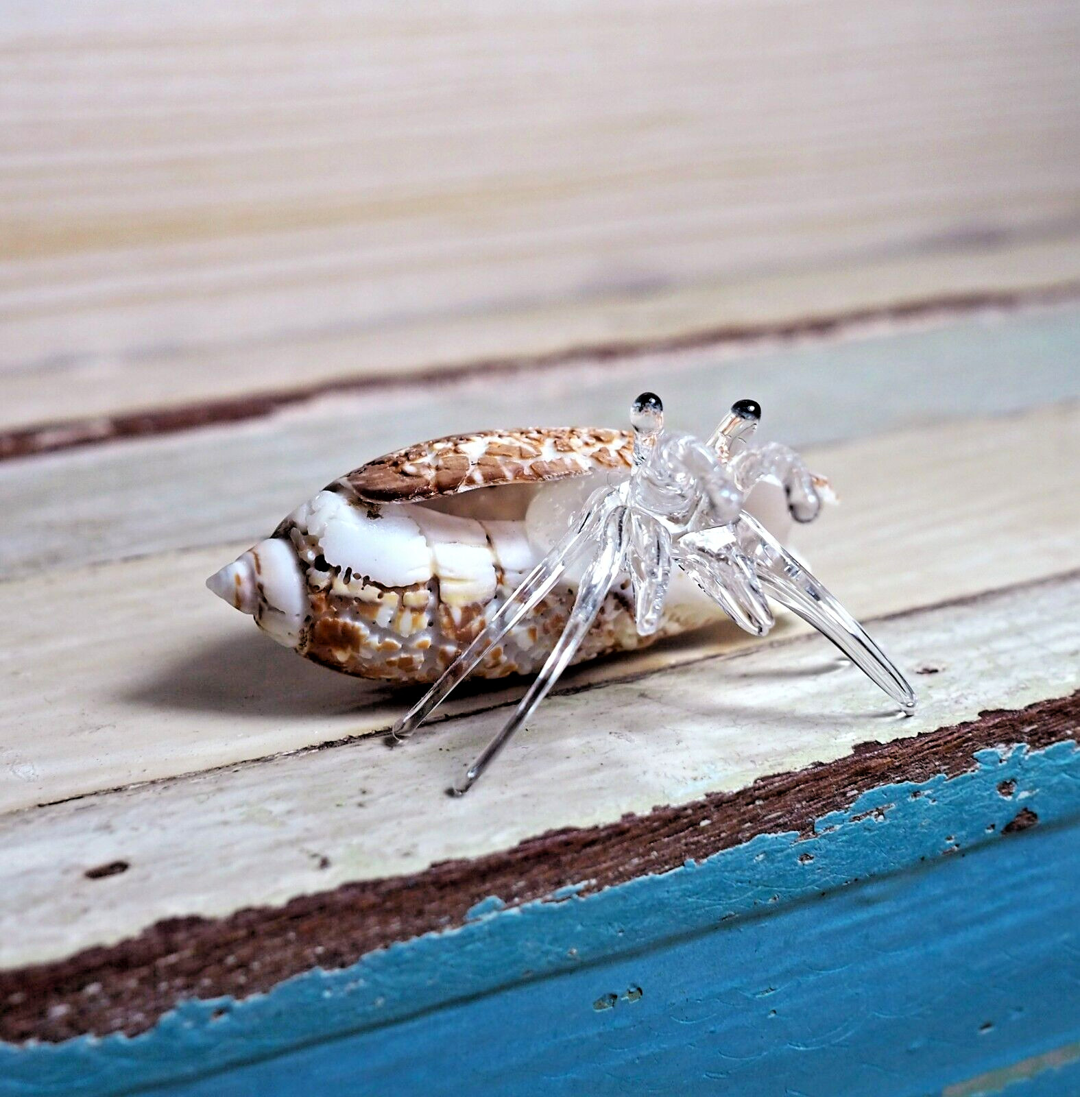Seashell HERMIT CRAB handmade blown glass figurine Home Decor Gift – Cute