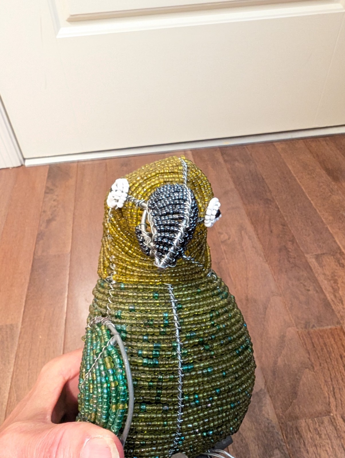 Grass Roots BeadWorx Beaded Wire Sculpture Green Parrot Bird ~11” X 9” X 7″