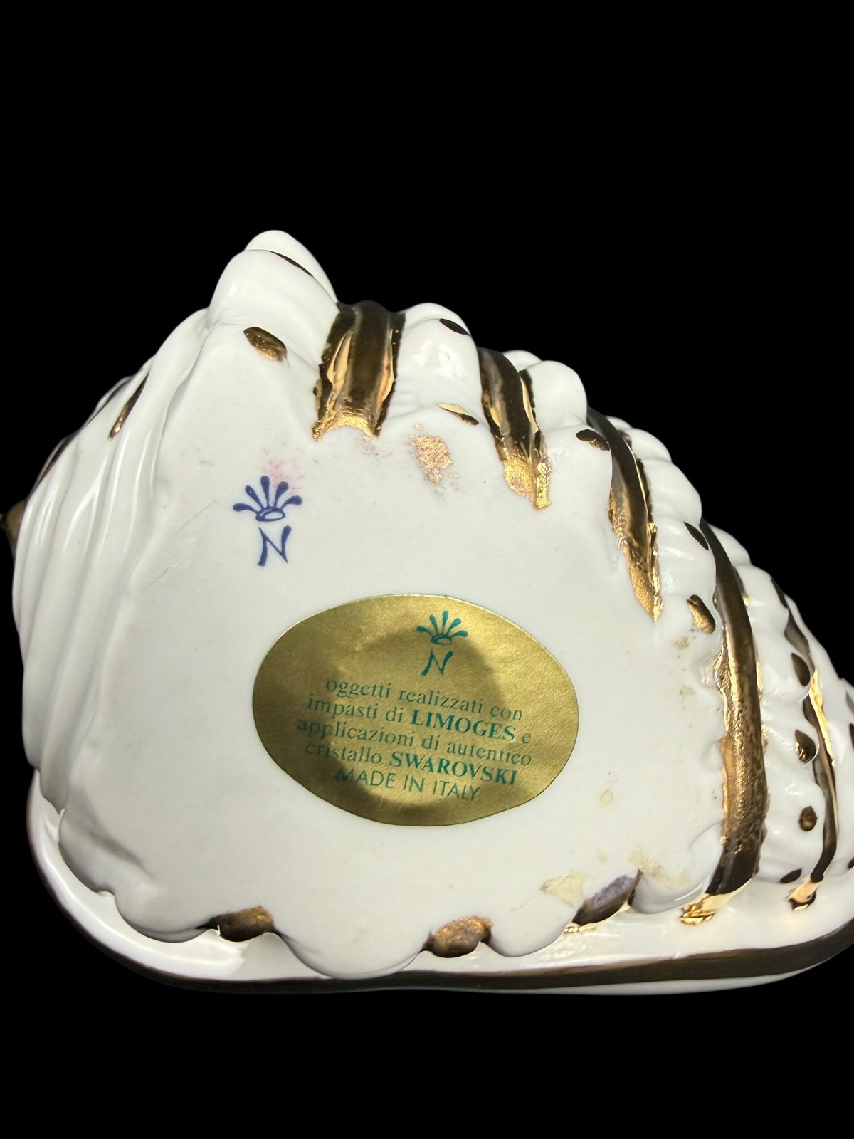 RG Porcellane Capodimonte Limoges Shell Figurine White Gold Tone Swarovski Italy