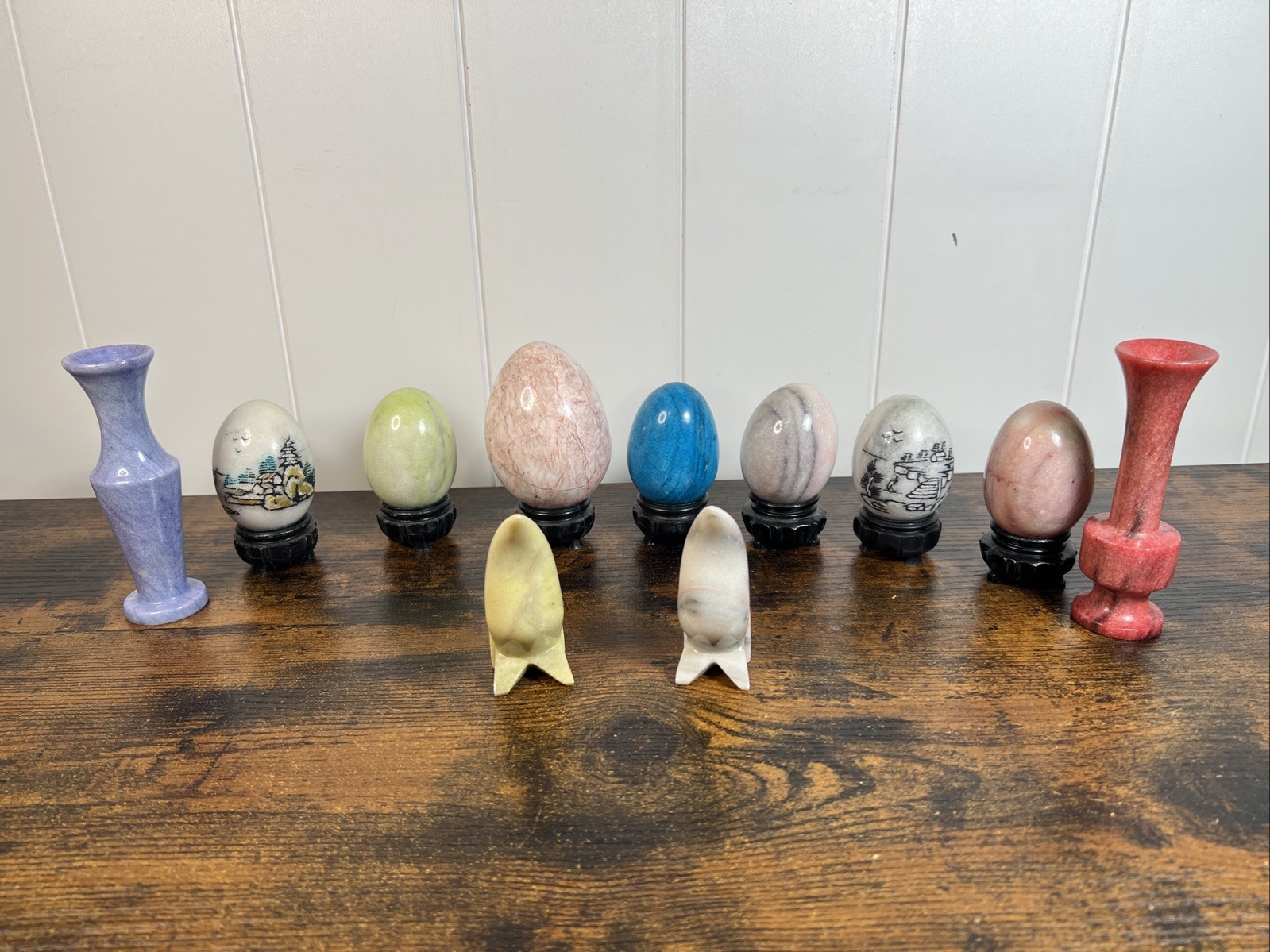 Vintage Eggs Vase Multi-Colored Marble Granite Alabaster or Stone Lot of 11