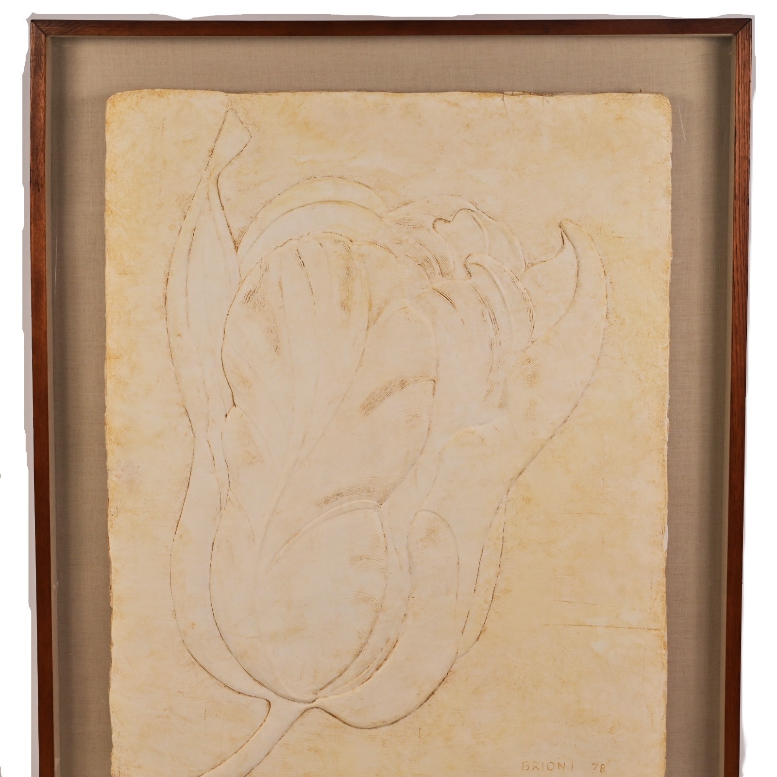 BRIONI Original Vintage Signed Bas Relief Plaster Wall Sculpture Floral Painting