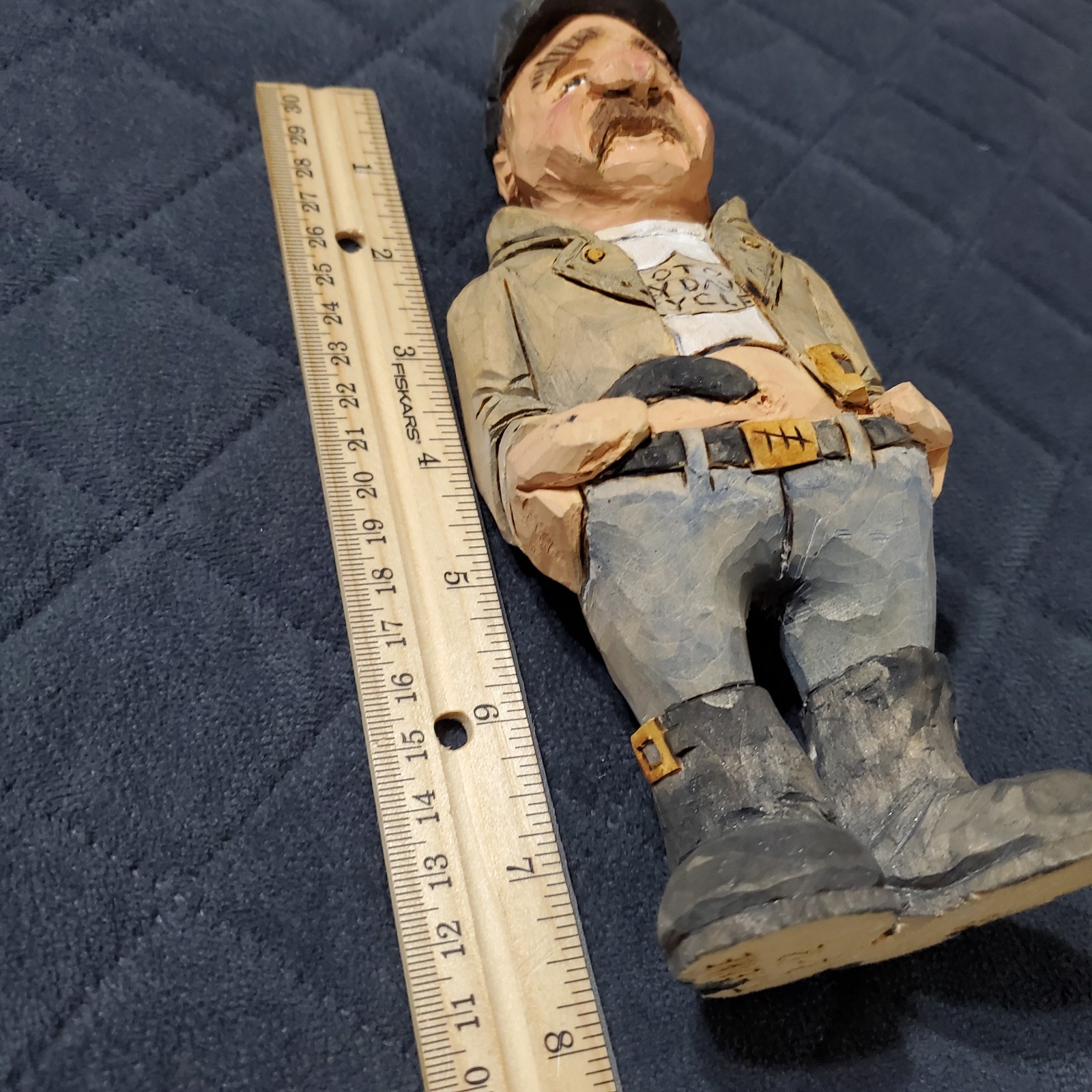 Biker Folk Art Wood Hand Carved 8″ Painted Signed T. Henke 2012 St. Louis Hog