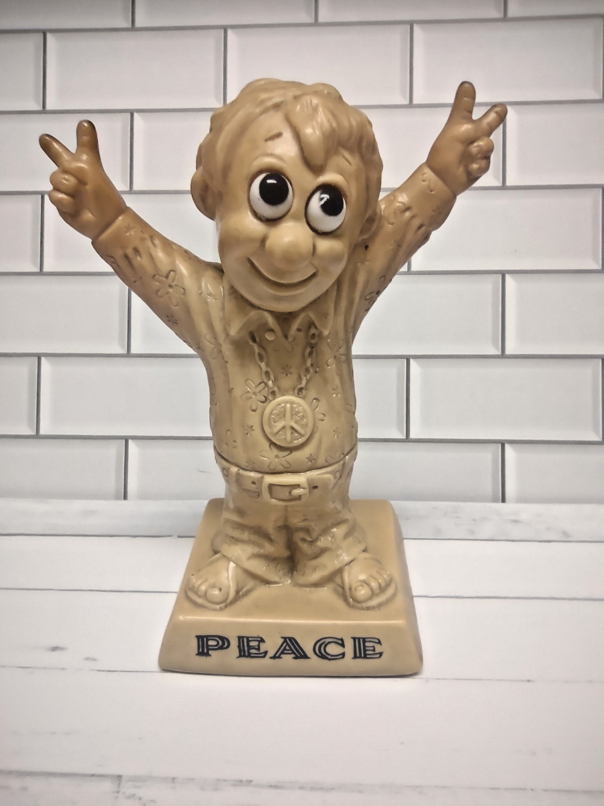 Vintage R W Berries Co 1970 PEACE Hippie Figurine USA Big Eyes 6″ RARE