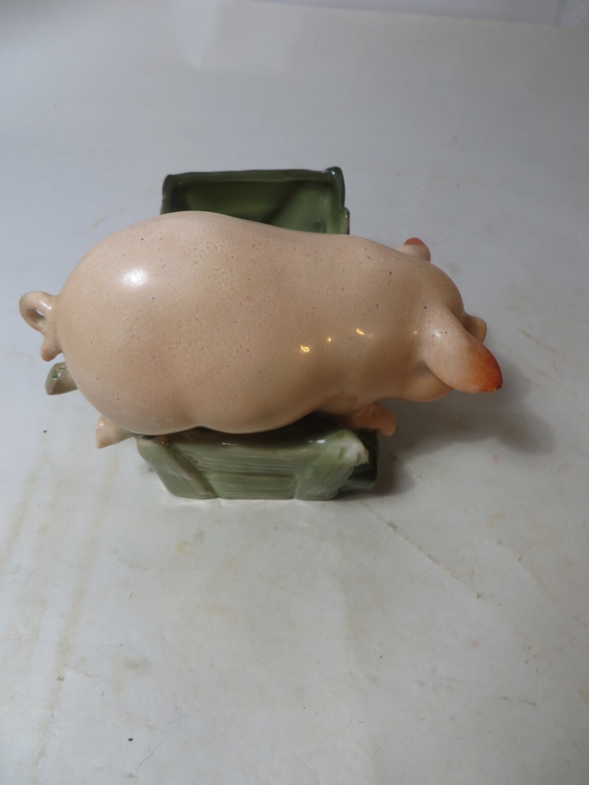 ANTIQUE GERMAN PIG FAIRING PIG CLIMBING OVER THE TROUGH