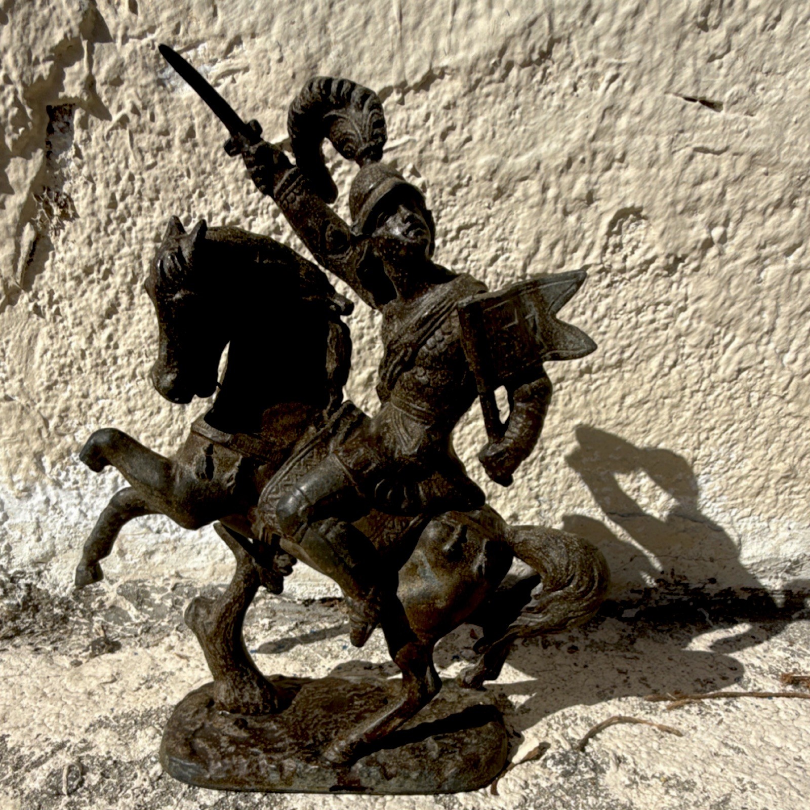 Muller & Sons Metal Knight on Horseback Figurine Antique Bronze Finish