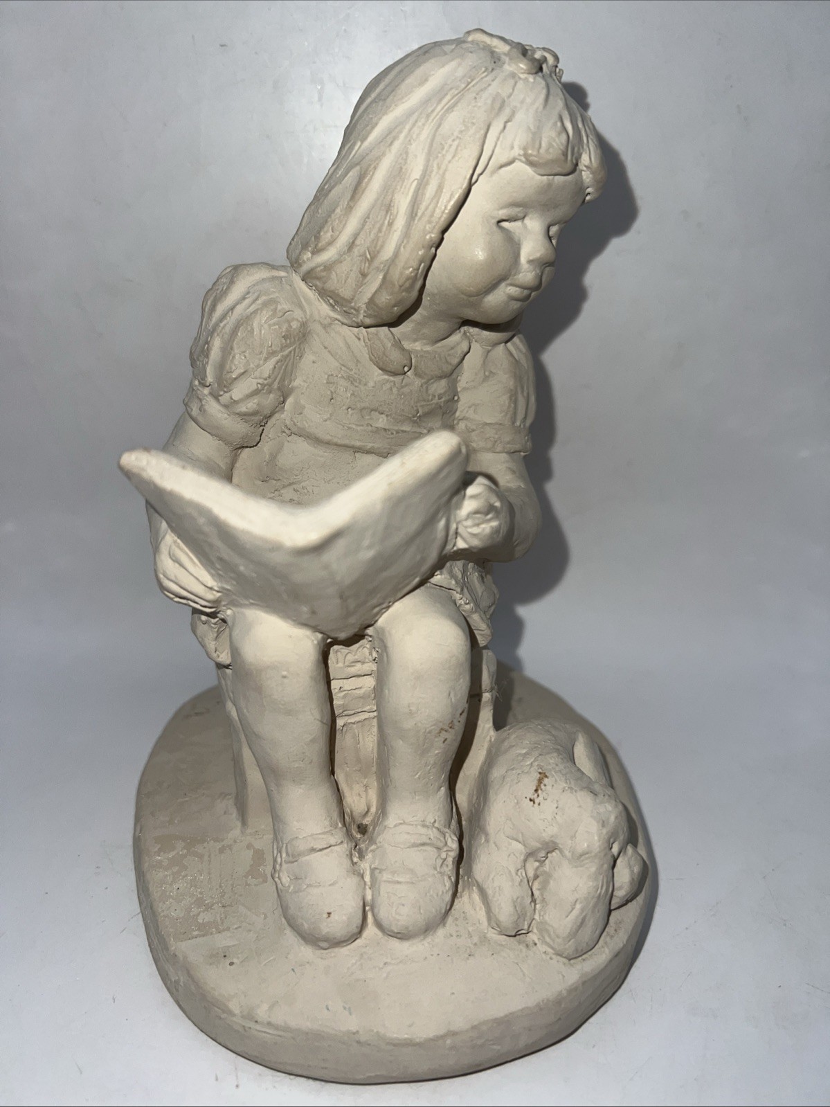 VTG 1973 Dee Crowley Austin Productions Bright Eyes Sculpture Girl w/ Book Dog