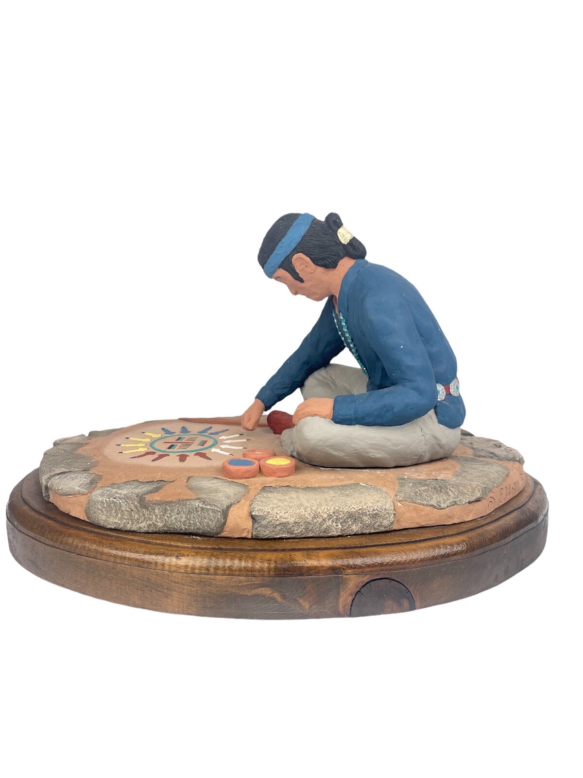 Vintage Santa Fe Navajo Folk Art Stone Clay Sculpture Figure Sand Painting