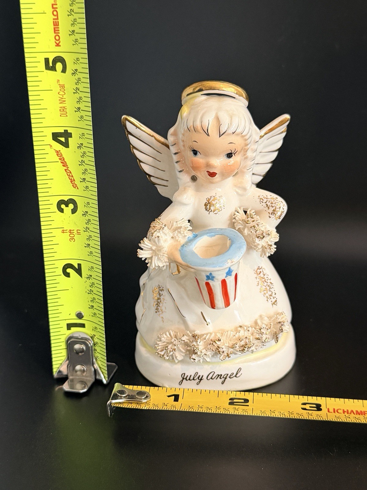 Vintage NAPCO 4th Of July Girl Angel Gold Spaghetti Trim A1367 Candle Holder