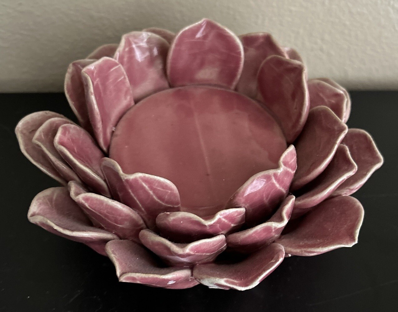 Ceramic Lotus Flower Pink Candle Tealight Holder Petals Cottagecore Boho