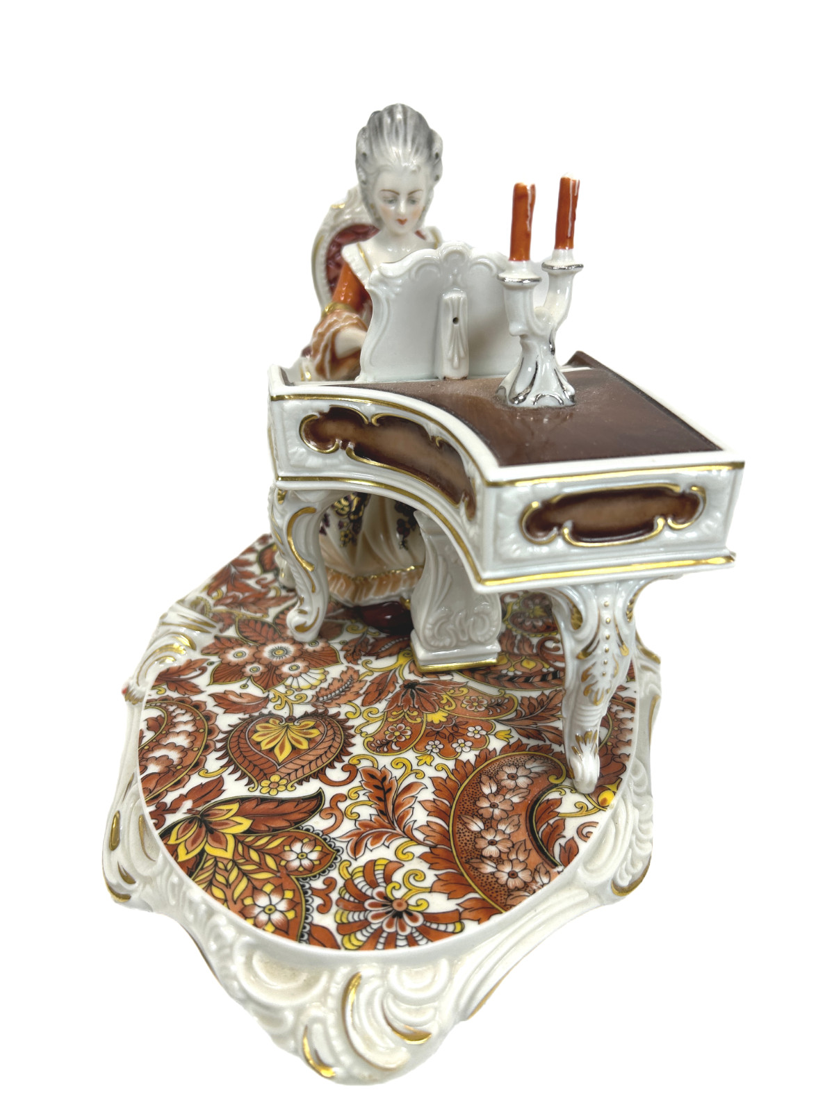 H.H. Kunst Dresden Porcelain Figurine Elegant Court Scene Women Piano Player