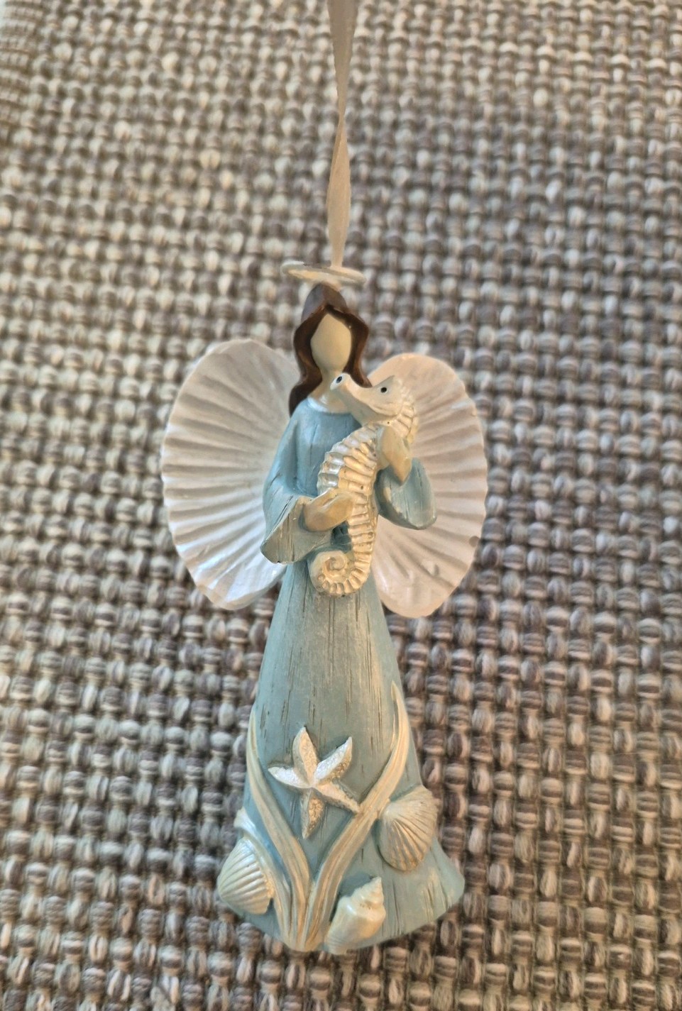 Beach Theme Angel Beach Theme Figure Coastal Seashell Seahorse Aqua Blue & White