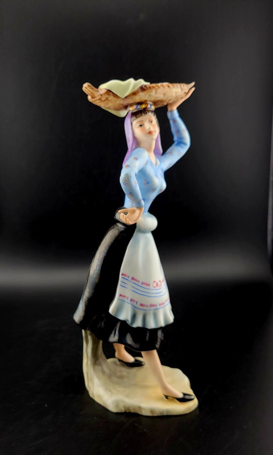 Vista Alegre Porcelain Figurine Douro Litoral Lady Basket Holding Fish Portugal