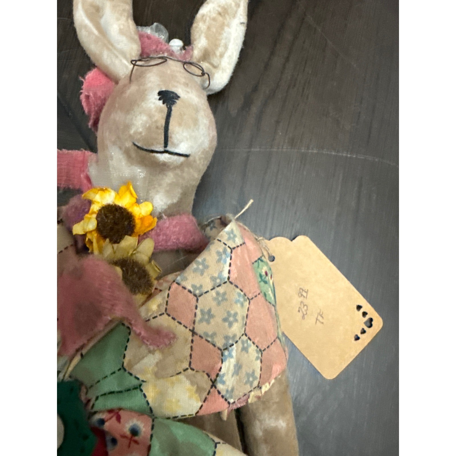 Miss Hattie Maudine Primitive Folk Art Bunny Rabbit Doll Quilted Patchwork 18″