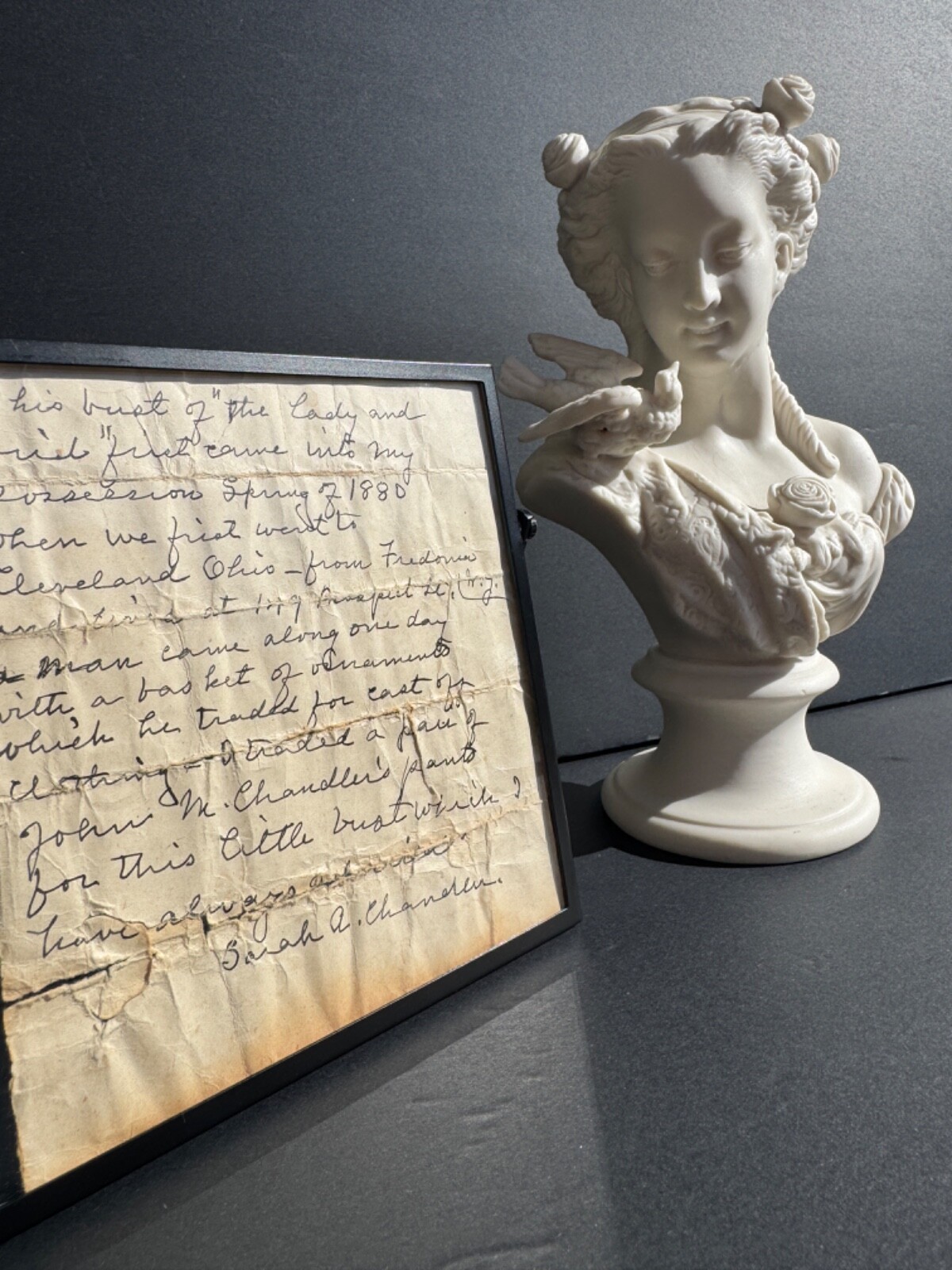 1880 Parian Ware Bust of Lesbia, 140 year old Handwritten Provenance Note