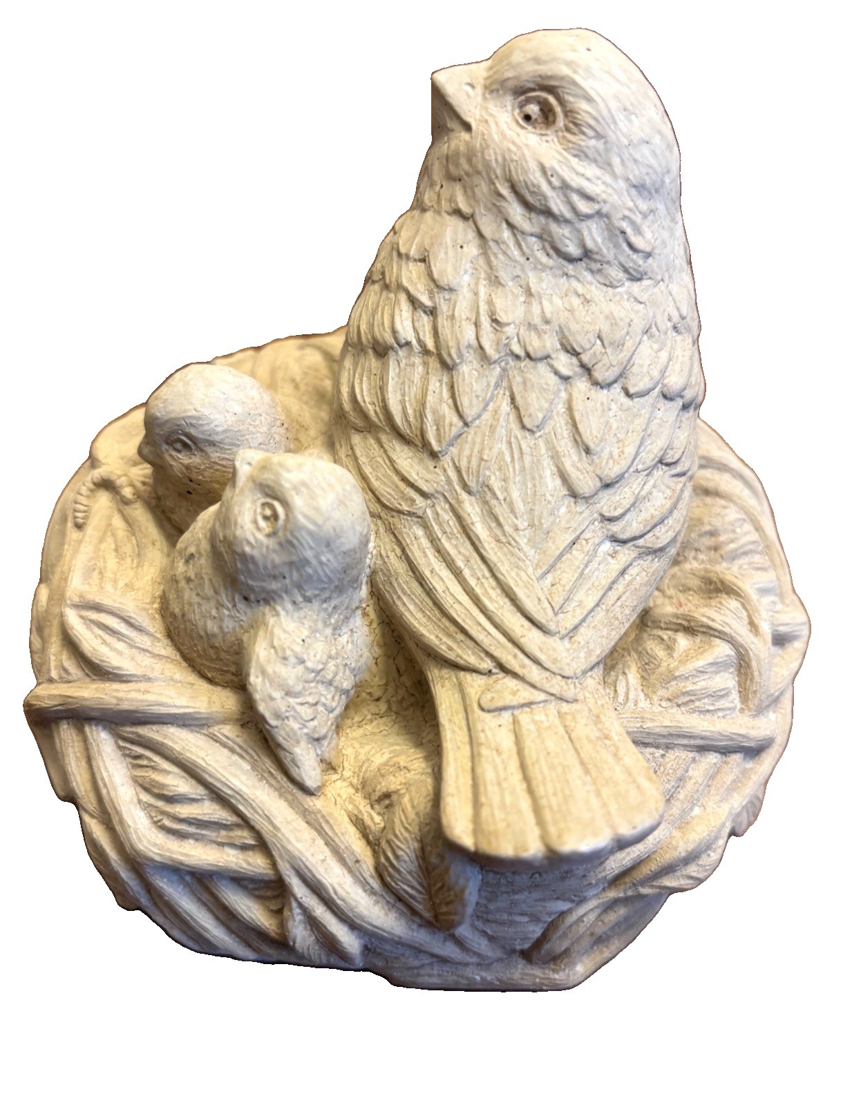 Carruth Studio Stone Bird Family In Nest with Parent & Baby Birds