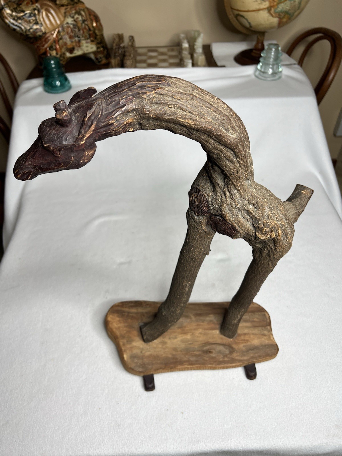 Vintage Unique Folk Art Wood Carving Of Giraffe Made From a Single Twisted Limb