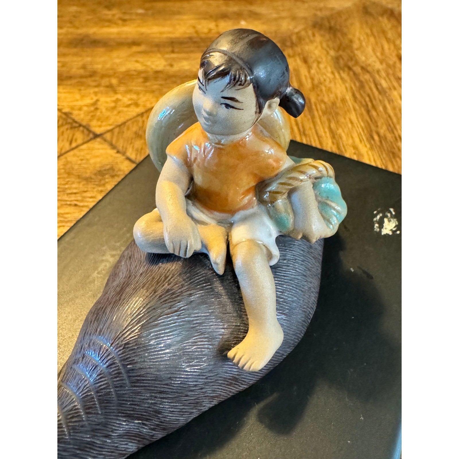 Vintage ARCO statue table & Mudmen figurine doll sitting on water buffalo