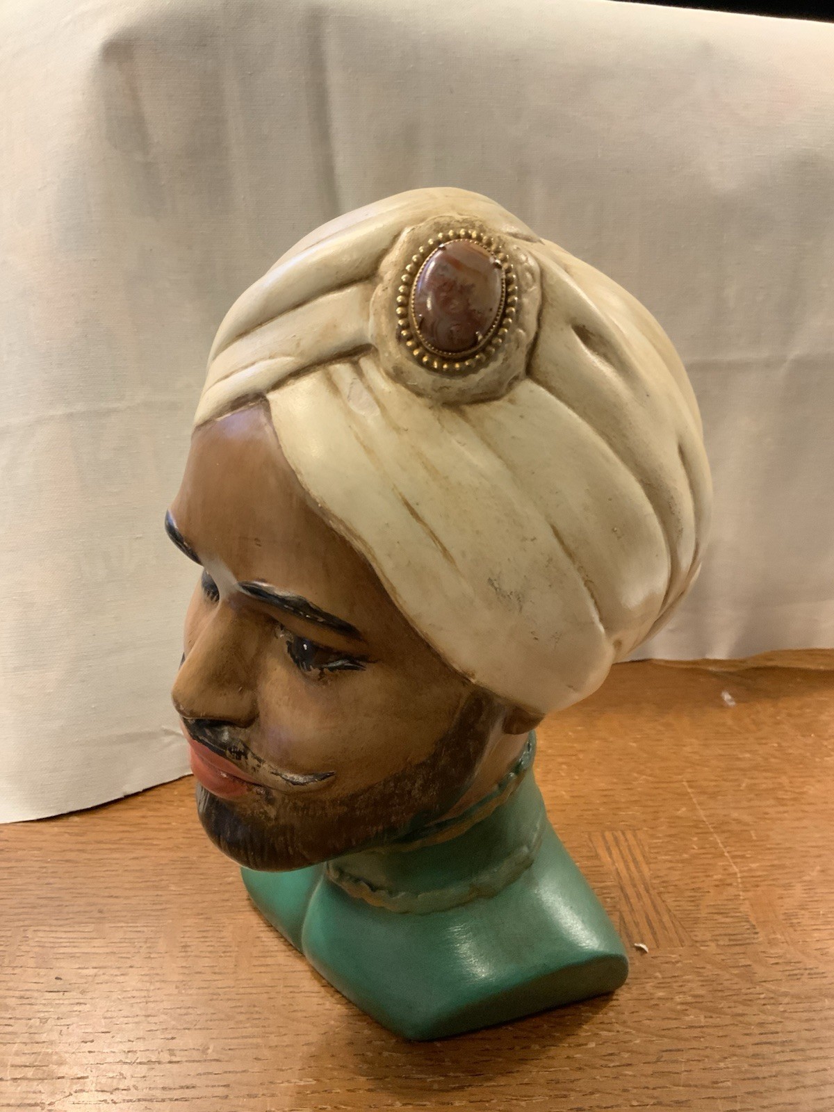 Vintage MCM Marwal Mold Chalkware Head Bust Scarf Wrap Turban 10” Mid Century