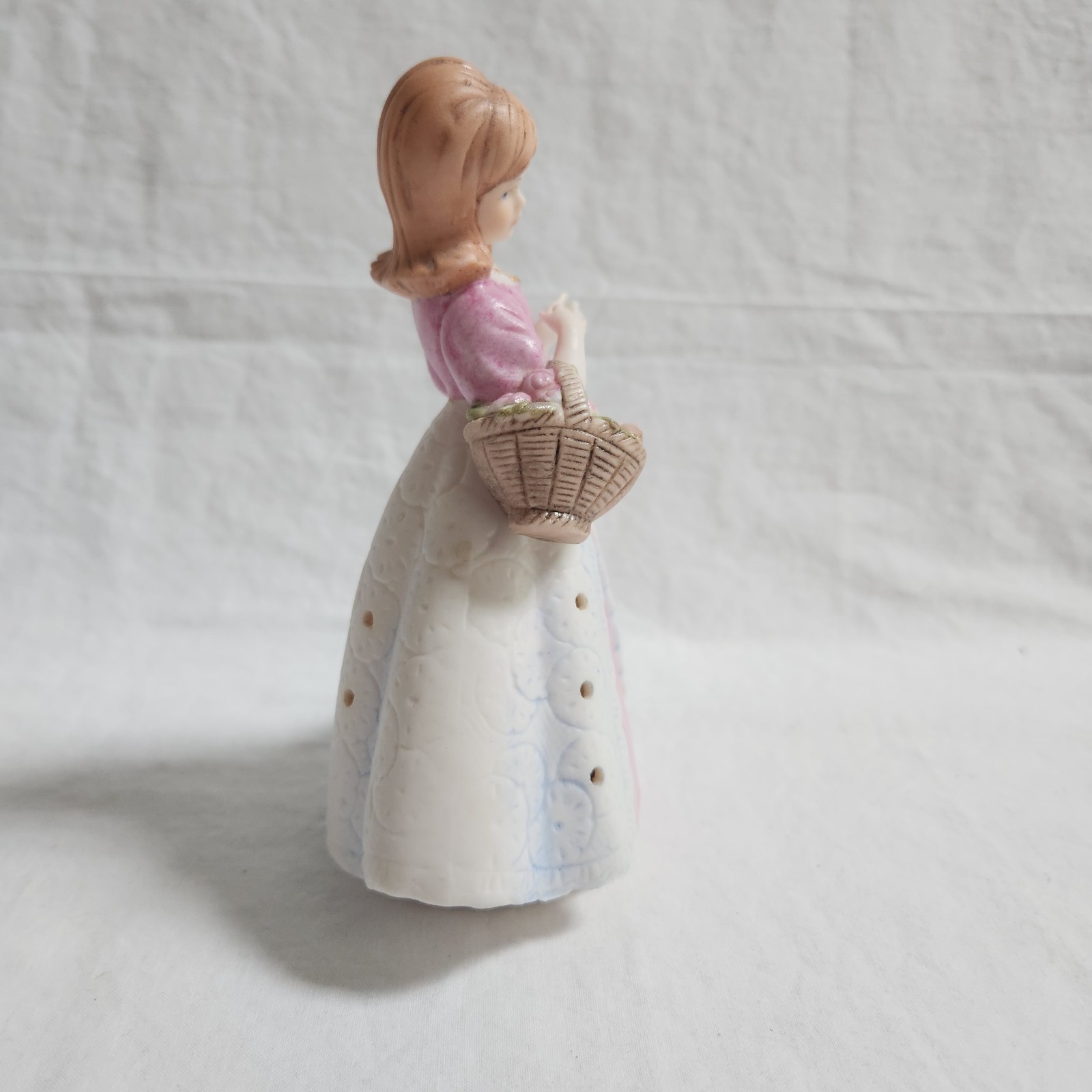 Vintage Potpourri Holder Girl Figurine Pink Dress Pomander Air Freshener 6” ASIS