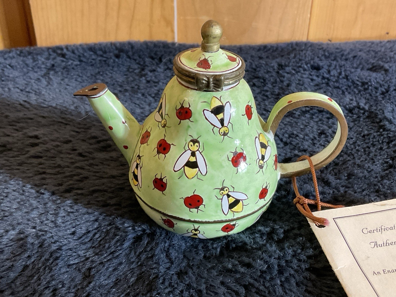Kevin Chen Hand Painted Enamel Copper Teapot Ladybugs And Bees
