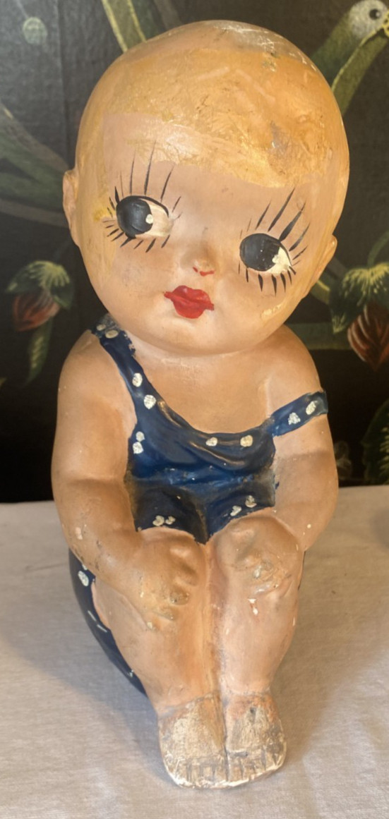 Vintage 9″ Swimsuit Kewpie Chalk ware Sitting Doll Collectable