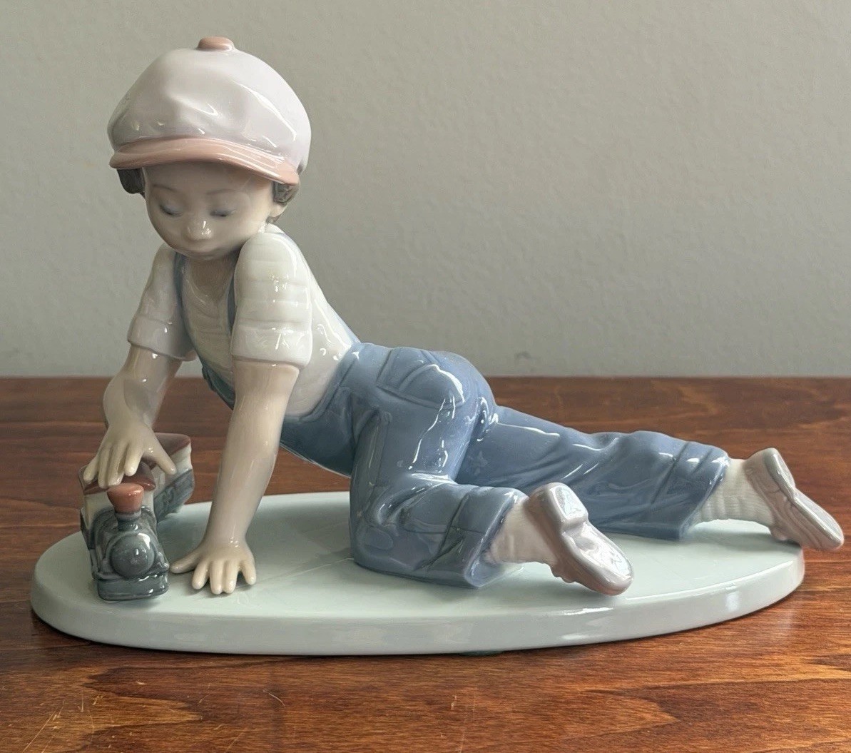 Lladro All Aboard # 7619 Boy with Train Retired Glossy Porcelain Figurine Signed